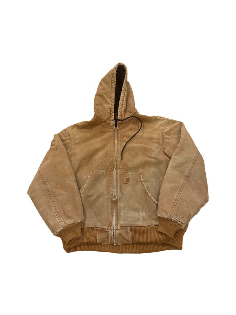 Vintage Carhartt Hooded Duck Canvas Lined Jacket J130 Brown Large Distressed